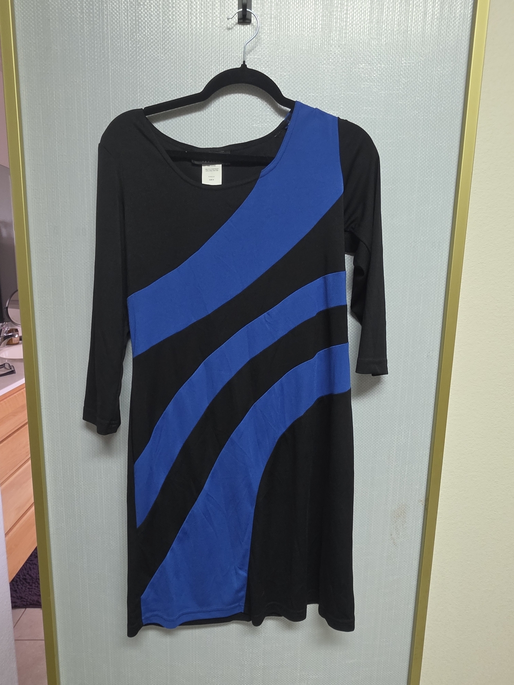 connected apparel Black and Blue Diagonal Stripe Long Sleeve Dress